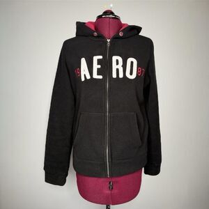 Vintage Y2K Aeropostale Navy & Pink Logo Full Zip Hoodie Sweatshirt Size L